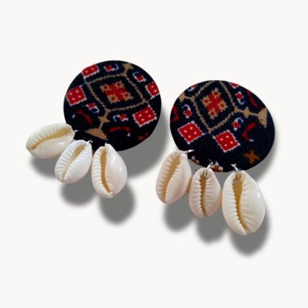 Blue And Red Printed Shells Stud Earrings